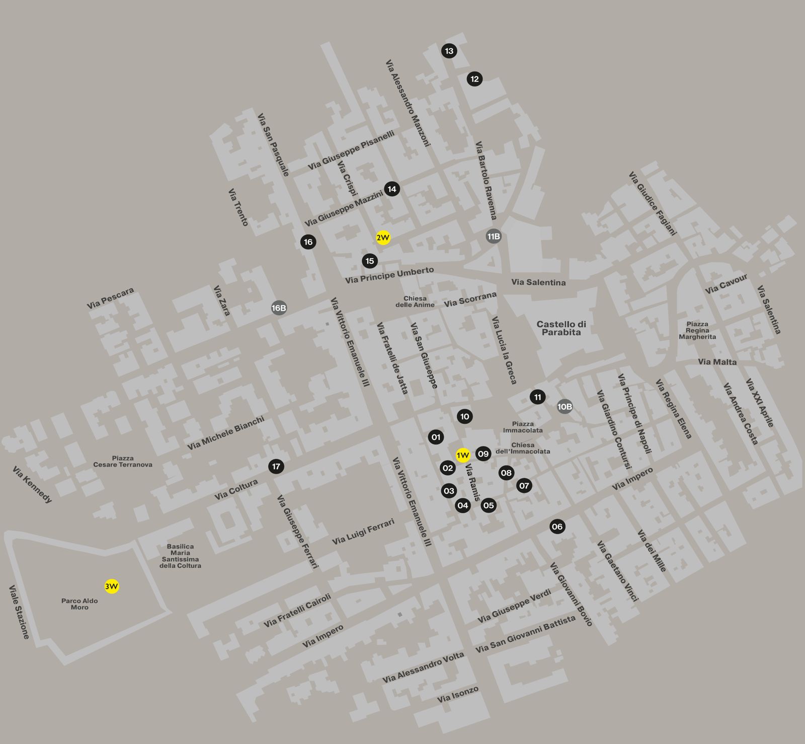Map of central Parabita showing the works of Beyond the Wall, Votiva and Ipogea